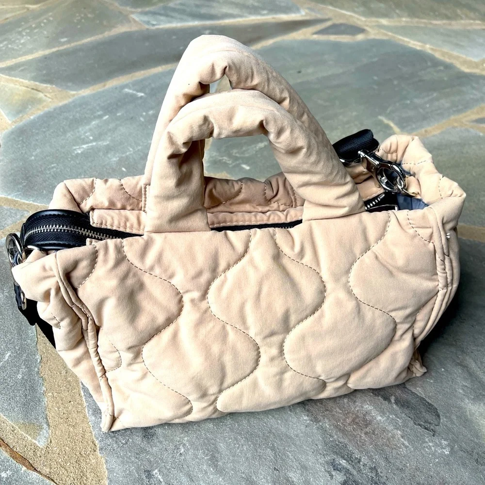 Zara Quilted Shopper Bag Sand With Top Handle
